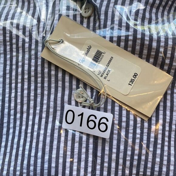 0166 Faconnable Seersucker Striped Button Down Shirt Size L Blouse NWT - Picture 9 of 10